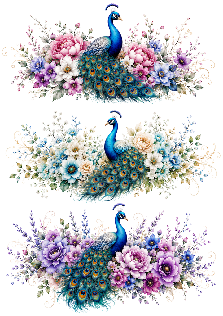 Rice Paper For Decoupage Beautiful Peacock Collage Cat. No. 10413