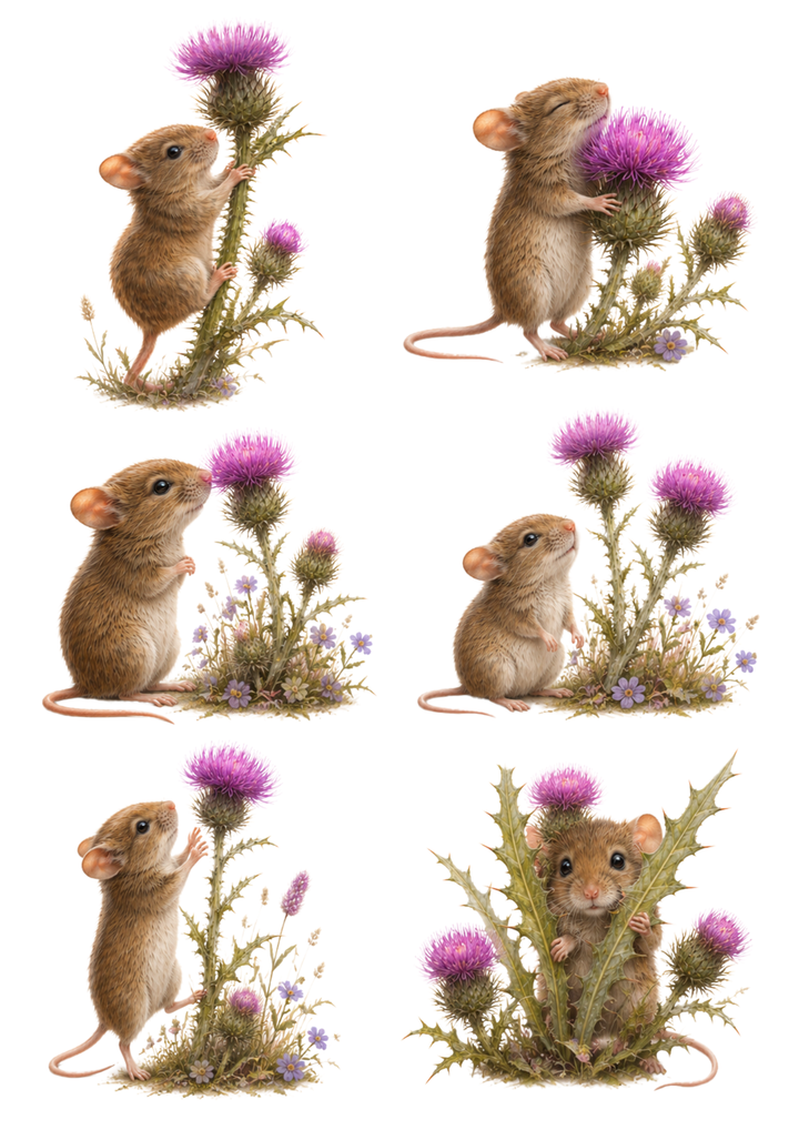 Rice Paper For Decoupage Little Mice Among the Thistles  Collage Cat. No. 10417