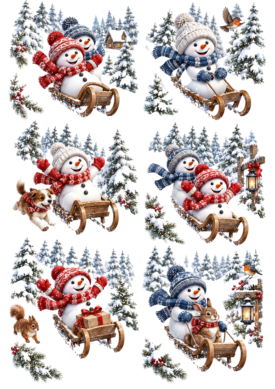 Rice Paper For Decoupage Cozy Winter Snowmen  Collage Cat. No. 10425