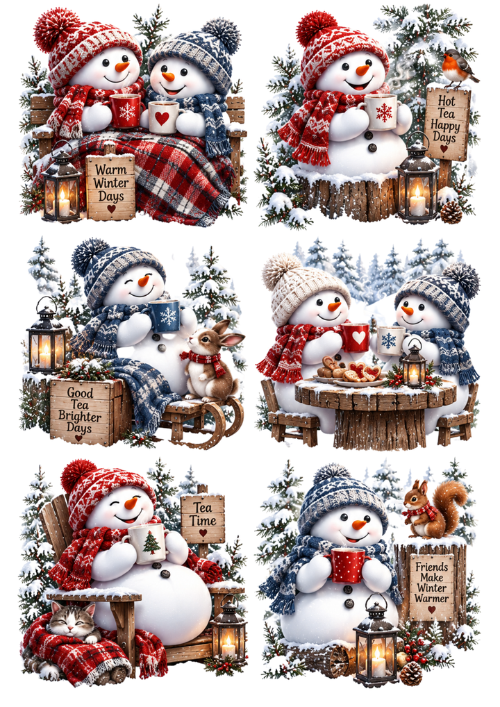 Rice Paper For Decoupage Cozy Winter Snowmen  Collage Cat. No. 10426