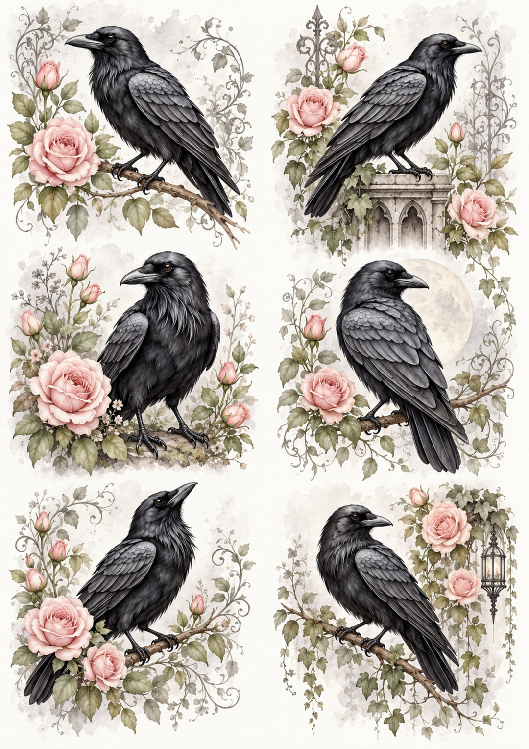 Rice Paper For Decoupage Gothic Raven Collage Cat. No. 10431