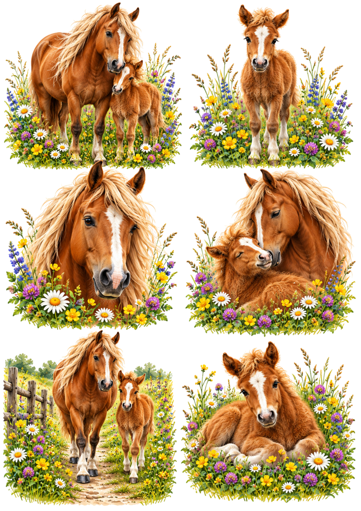 Rice Paper For Decoupage Horses in the Meadow Collage Cat. No 10467
