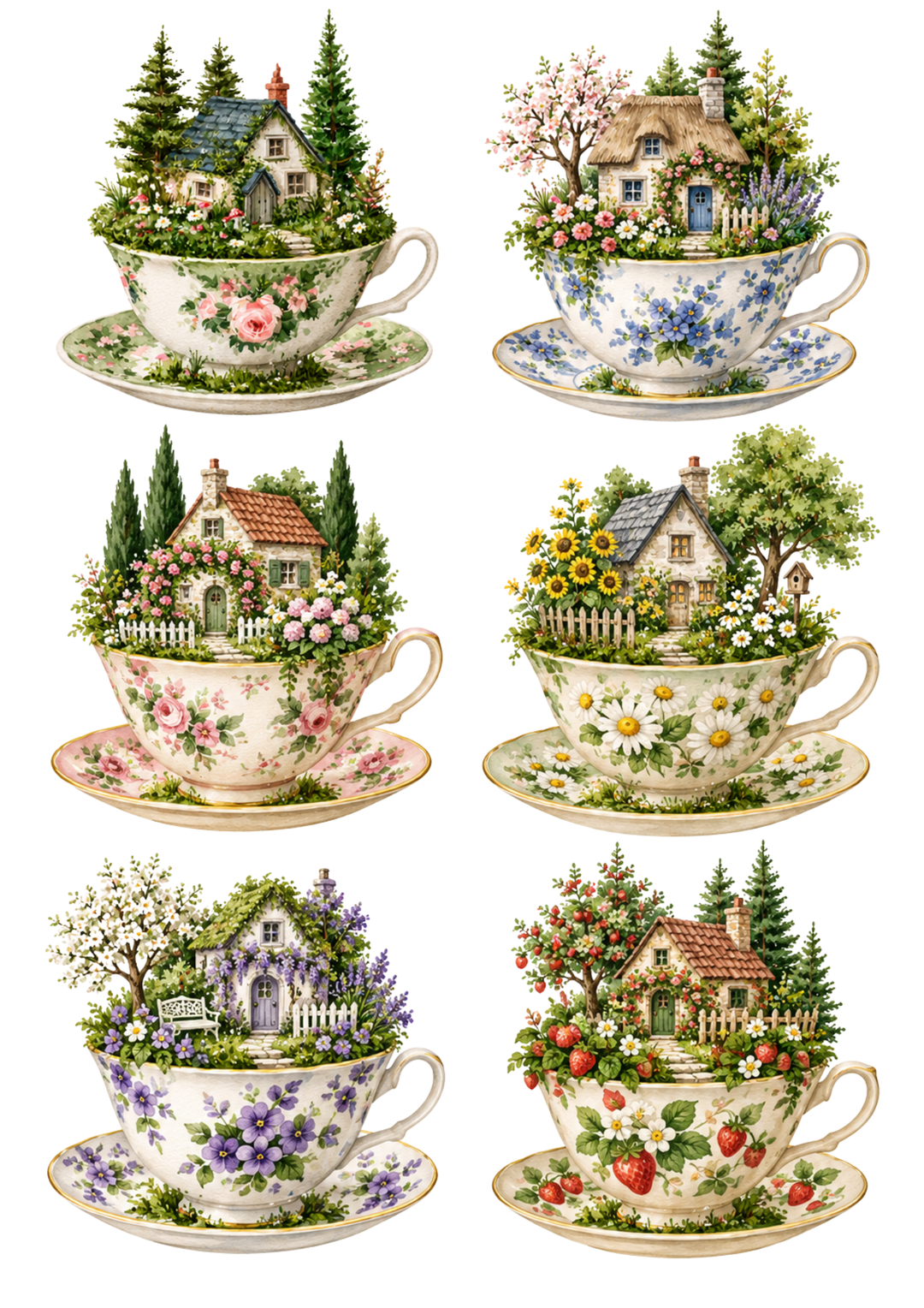 Rice Paper For Decoupage Cottages in a Teacup Garden Collage Cat. No 10477
