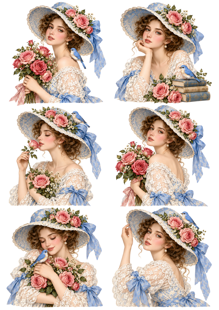 Rice Paper For Decoupage Victorian Woman Portrait Collage Cat. No 10485