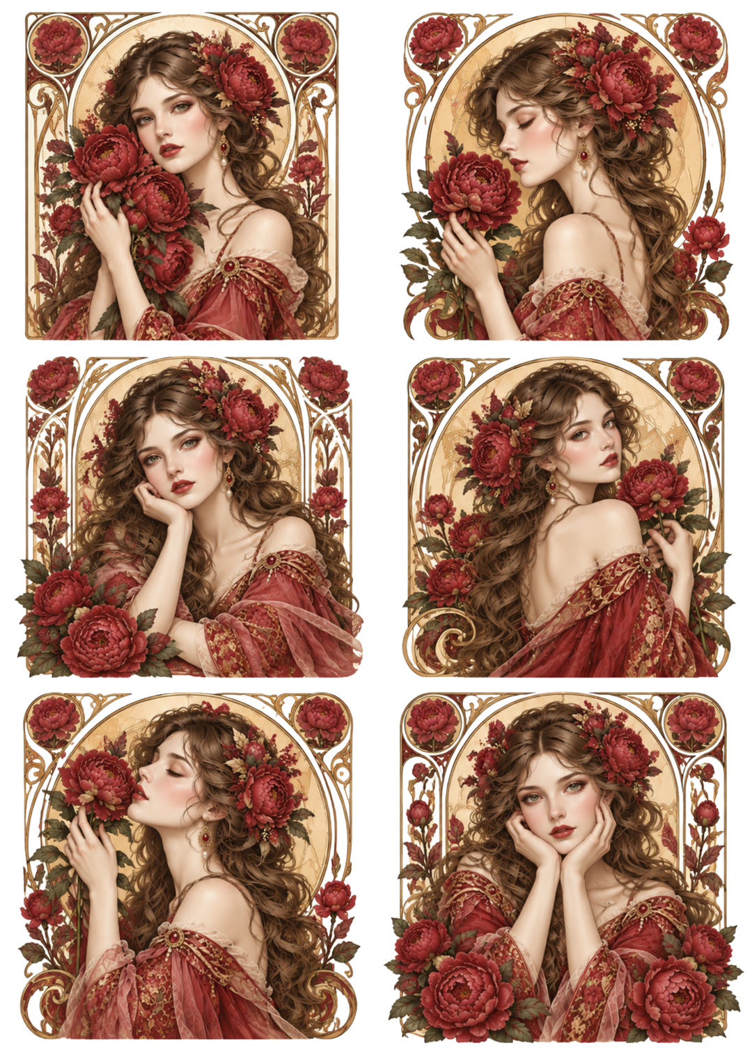 Rice Paper For Decoupage Art Nouveau Woman Portrait Collage Cat. No 10488