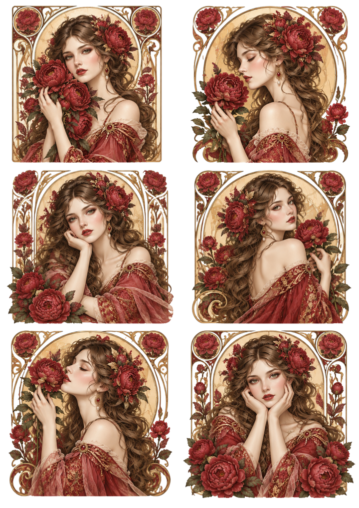 Rice Paper For Decoupage Art Nouveau Woman Portrait Collage Cat. No 10488