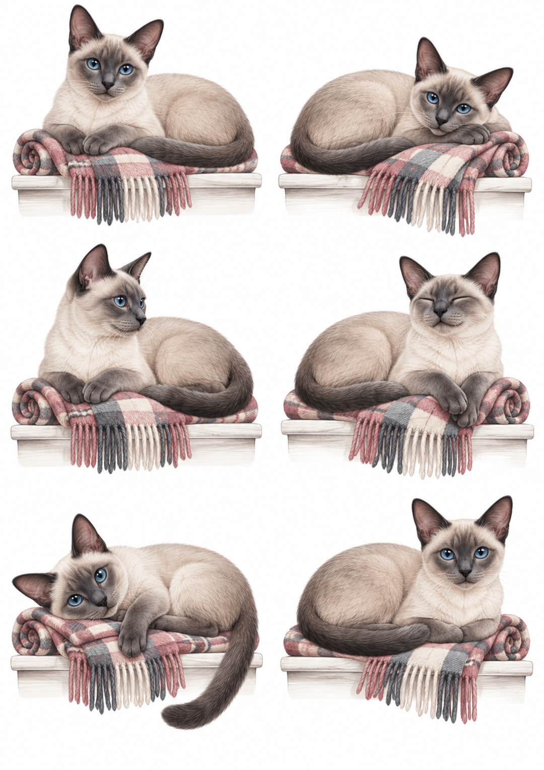 Rice Paper For Decoupage Siamese Cats on Plaid Collage Cat. No 10491