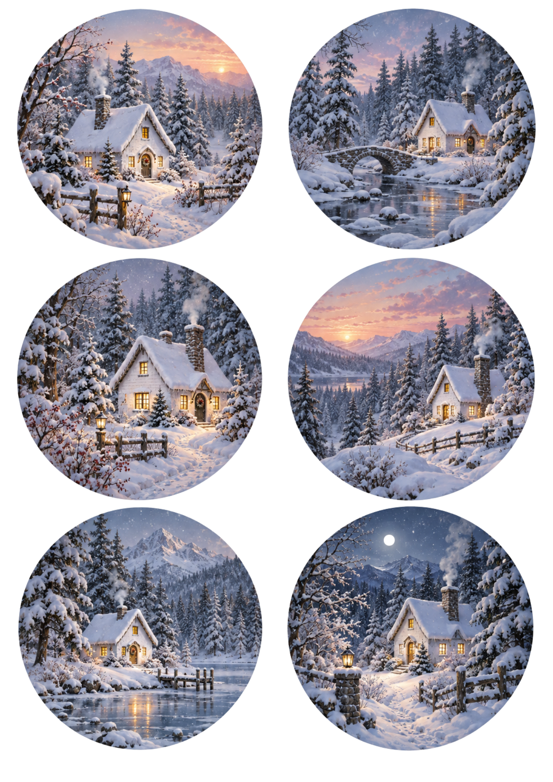 Rice Paper For Decoupage Winter Village Collage  Cat. No 10499