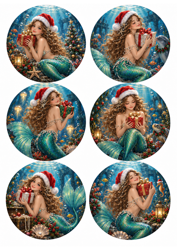 Rice Paper For Decoupage Christmas Mermaid  Collage  Cat. No 10502