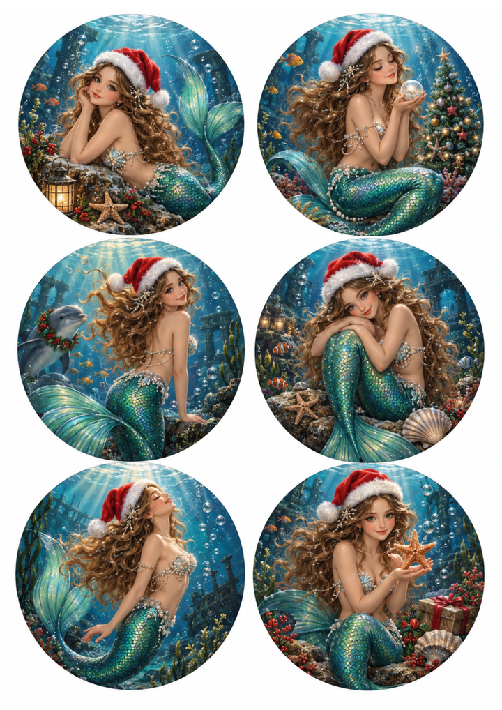 Rice Paper For Decoupage Christmas Mermaid  Collage  Cat. No 10503