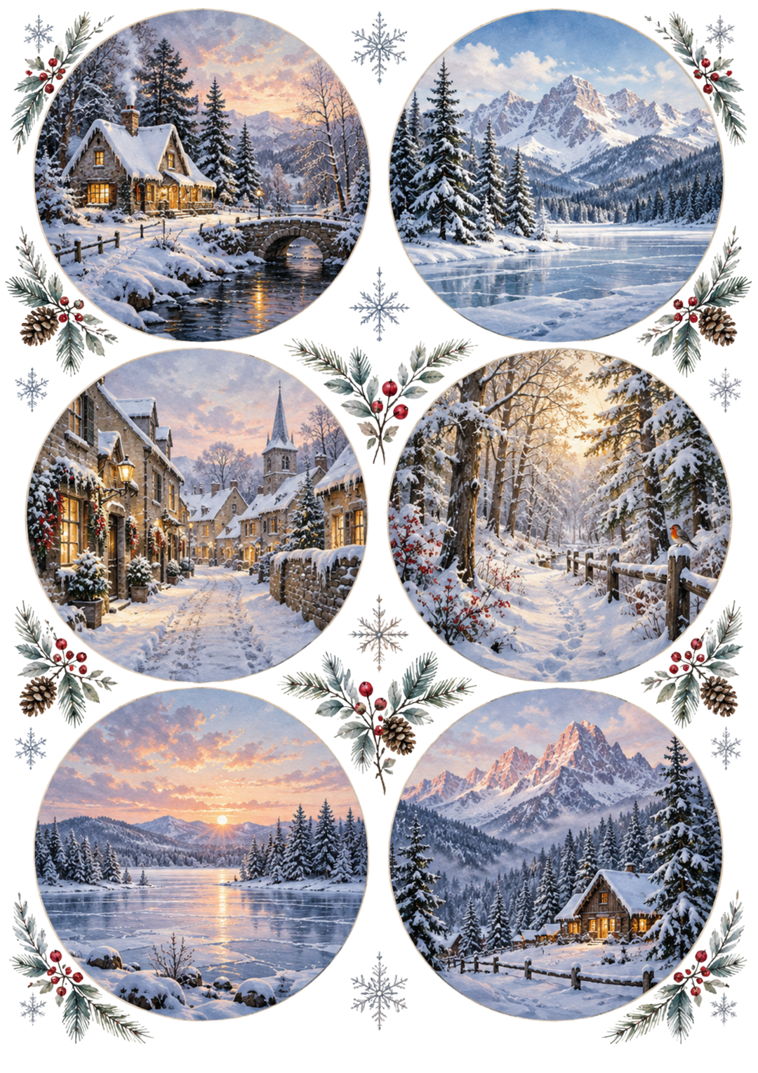 Rice Paper For Decoupage Winter Village Collage Cat. No 10523