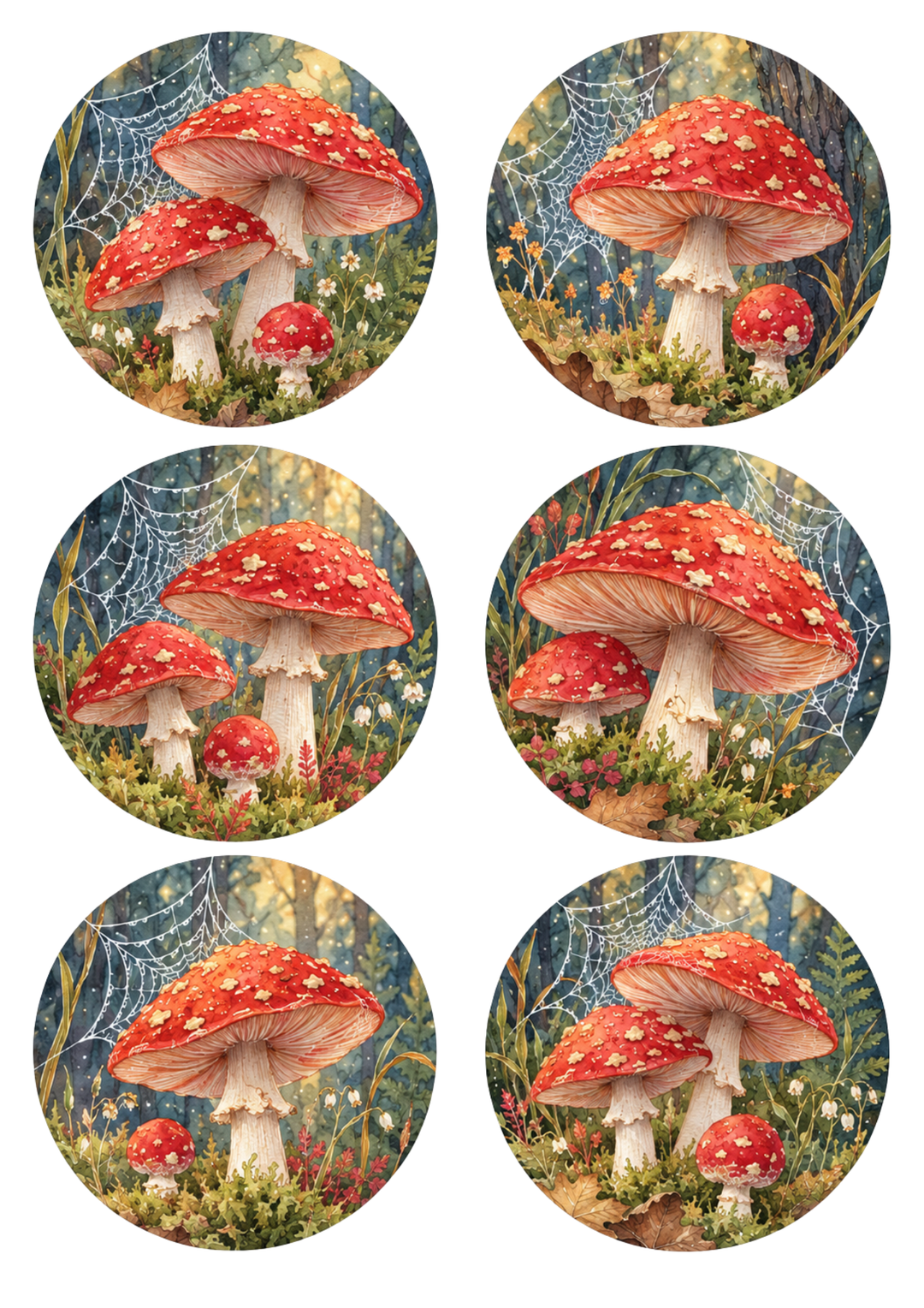 Rice Paper For Decoupage Forest Toadstools Circles Collage Cat. No 10525