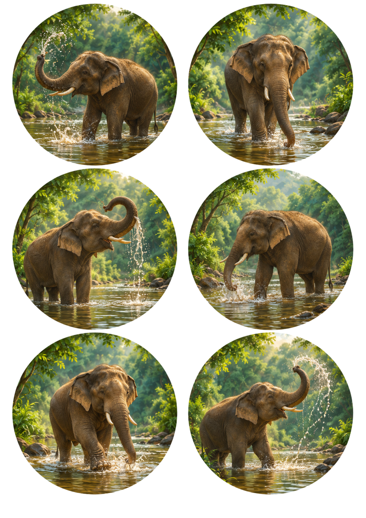 Rice Paper For Decoupage Happy Elephant Circles Collage Cat. No 10526