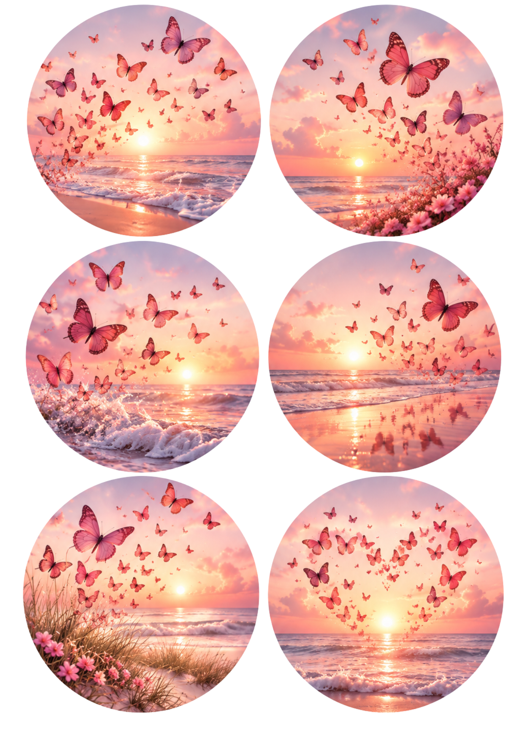 Rice Paper For Decoupage Pink Butterflies Circles Collage Cat. No 10529