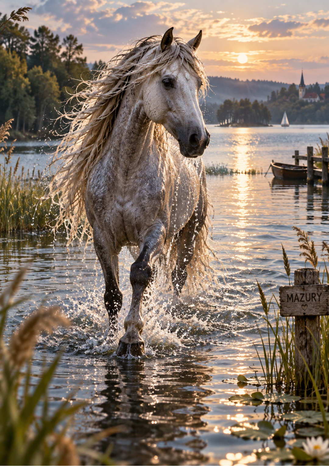 Rice Paper For Decoupage Horse in the Golden Lake Full  Cat. No 10530