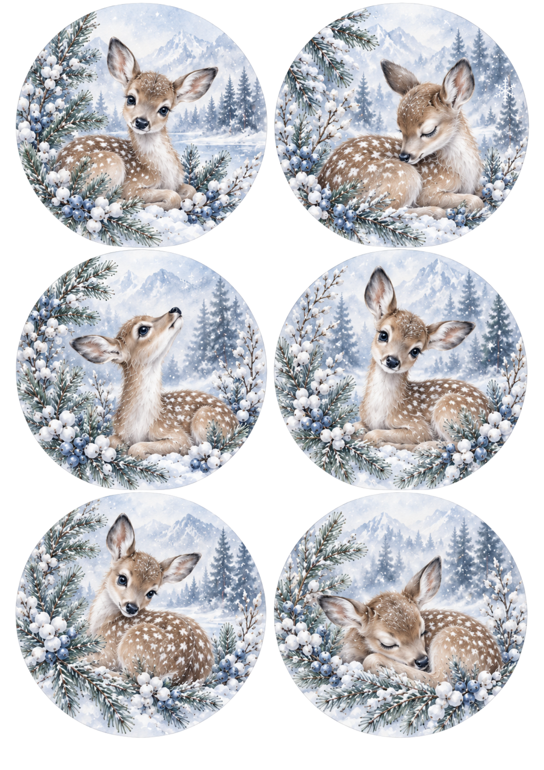 Rice Paper For Decoupage Winter Forest Baby Deer Collage  Cat. No 10532