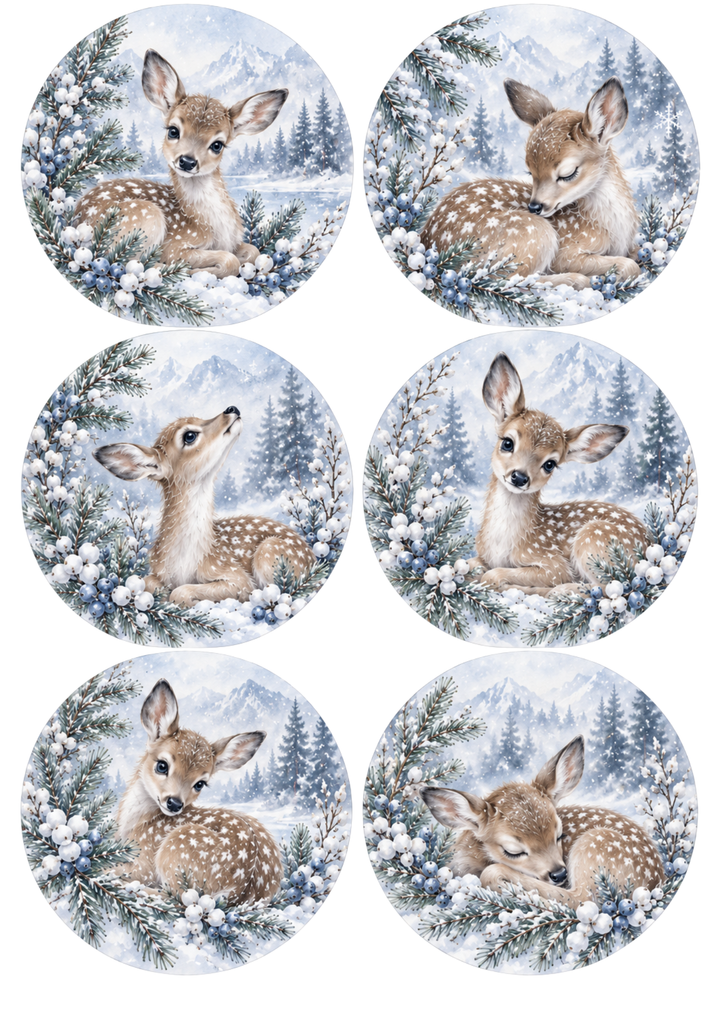 Rice Paper For Decoupage Winter Forest Baby Deer Collage  Cat. No 10532