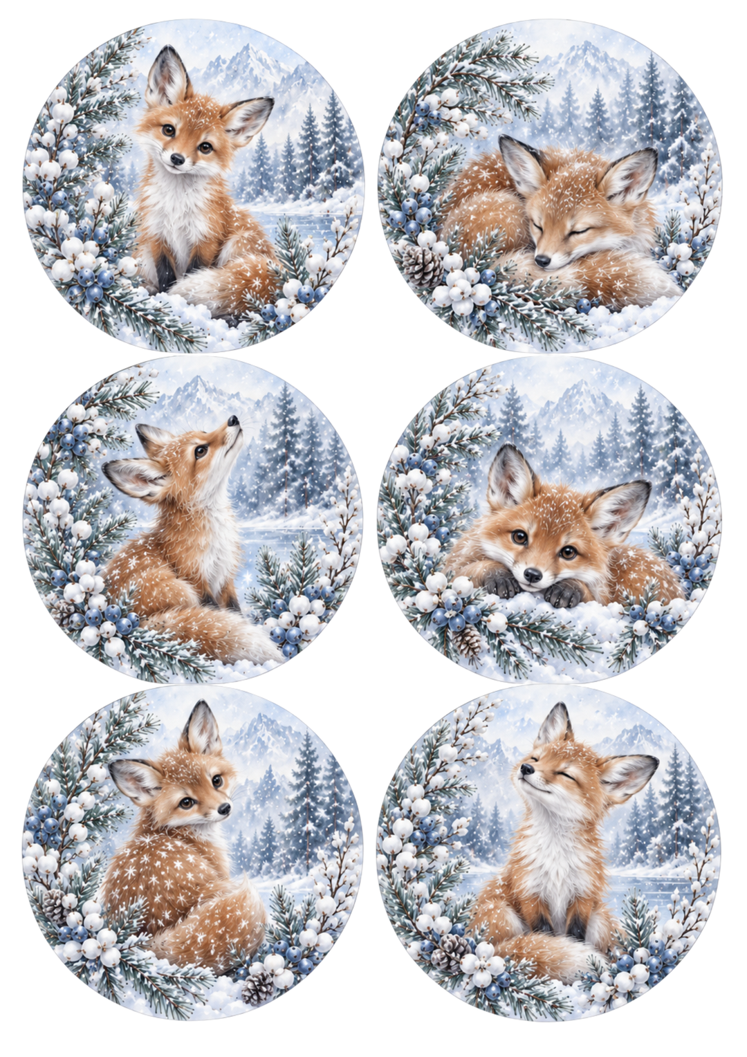 Rice Paper For Decoupage Winter Forest Baby Fox Collage  Cat. No 10533