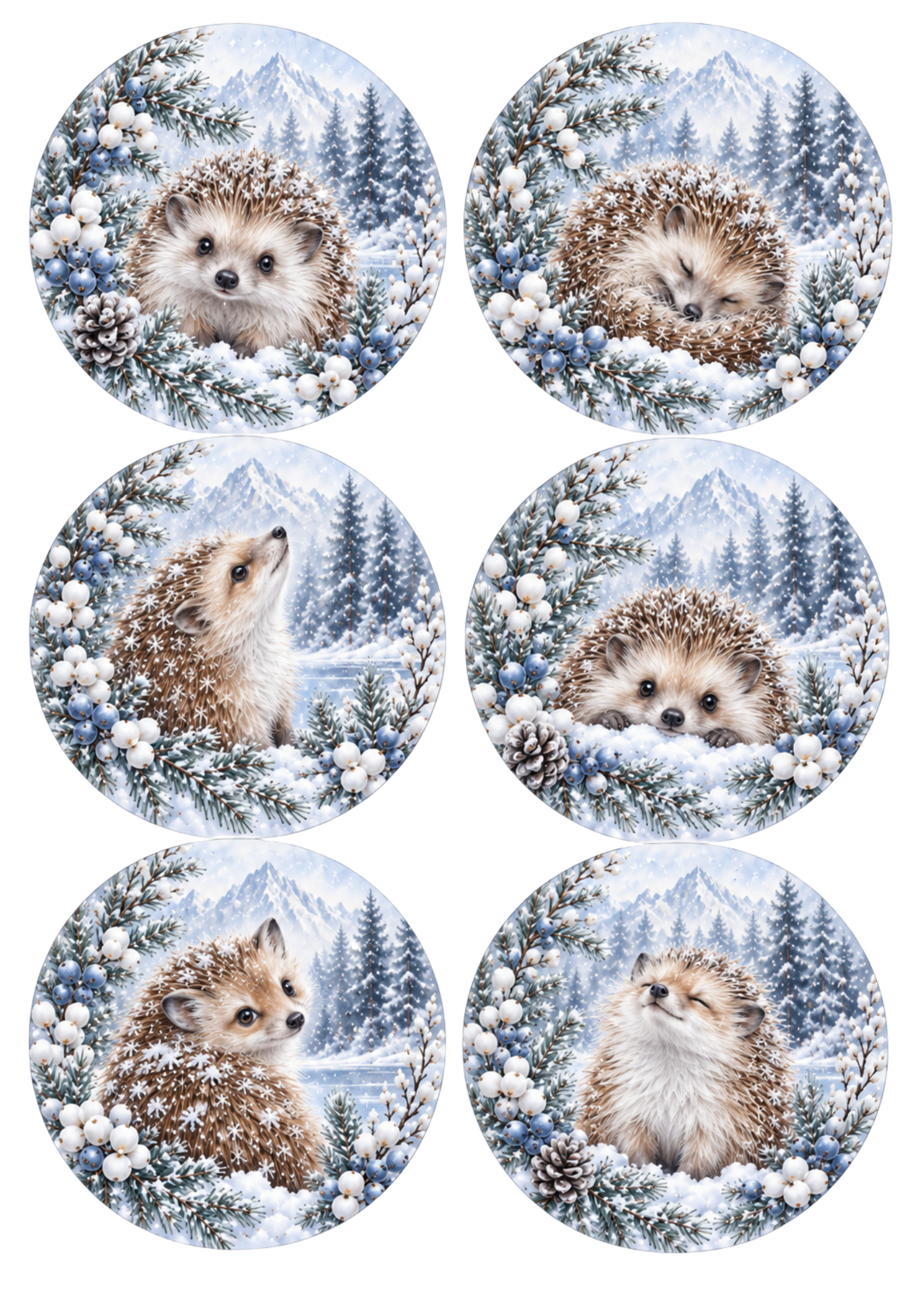Rice Paper For Decoupage Winter Forest Baby Hedgehog Collage  Cat. No 10534