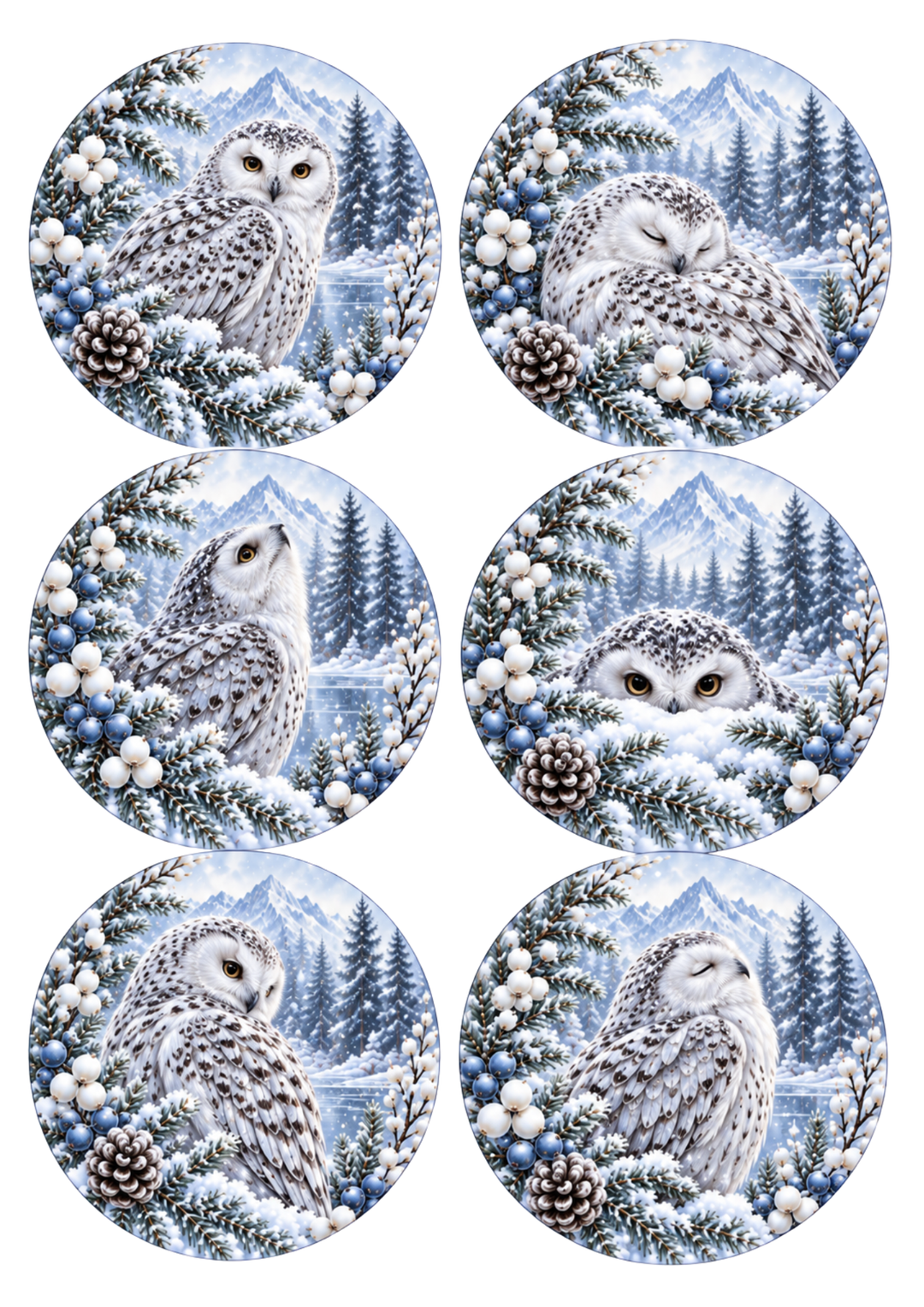 Rice Paper For Decoupage Snowy Woodland Owl Collage  Cat. No 10538