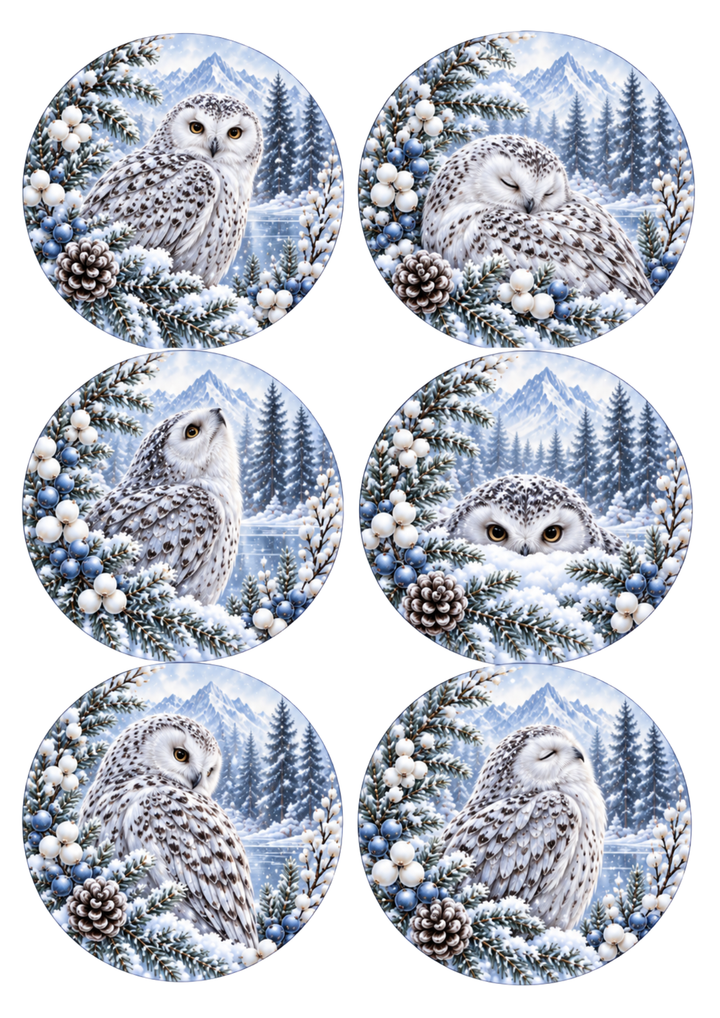 Rice Paper For Decoupage Snowy Woodland Owl Collage  Cat. No 10538