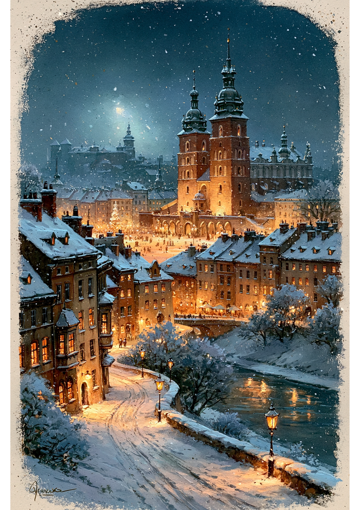 Rice Paper For Decoupage  Winter in Krakow  Full  Cat. No 10555