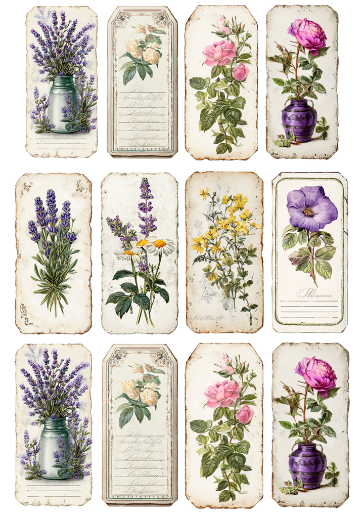 Rice Paper For Decoupage Vintage Botanical Labels Collage  Cat. No 10566