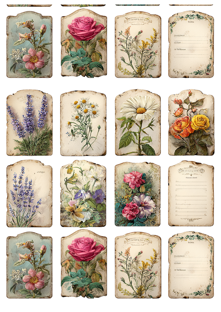 Rice Paper For Decoupage Vintage Botanical Labels Collage  Cat. No 10567