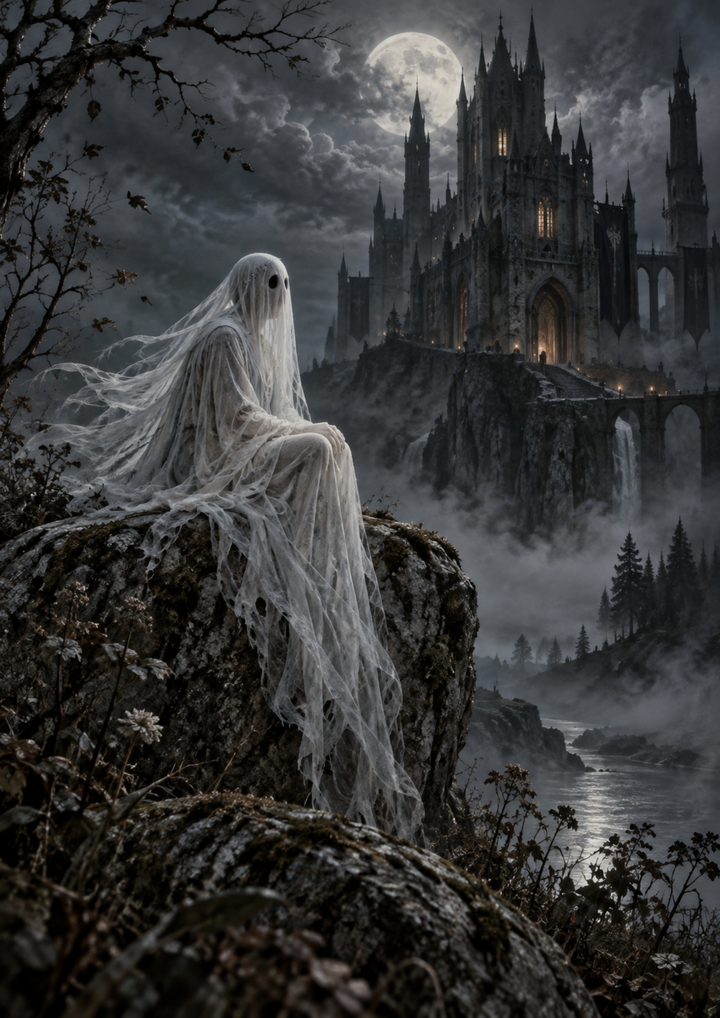 Rice Paper For Decoupage The Ghost of Moonlit Castle Full  Cat. No 10572