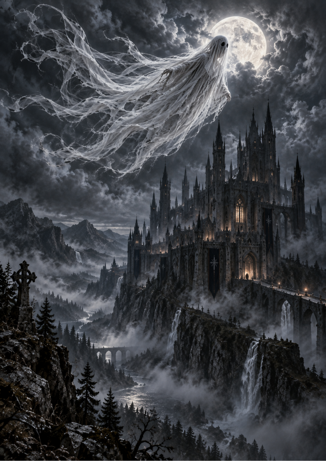 Rice Paper For Decoupage The Ghost of Moonlit Castle Full  Cat. No 10573