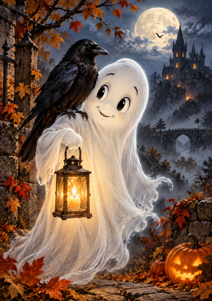 Rice Paper For Decoupage Halloween Ghost &amp; Raven Full  Cat. No 10576