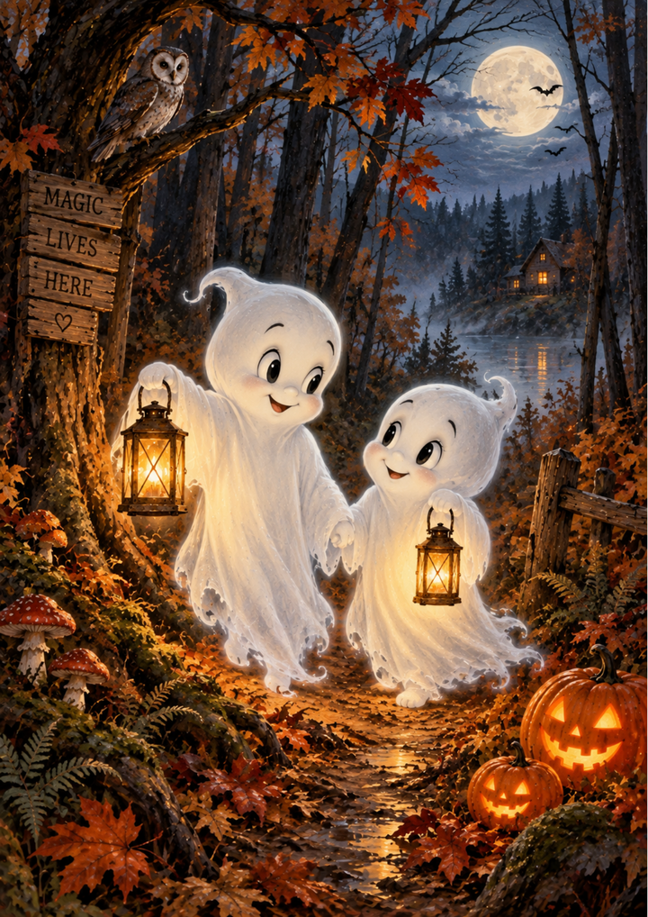 Rice Paper For Decoupage Halloween Ghost Friends Walk Full  Cat. No 10577