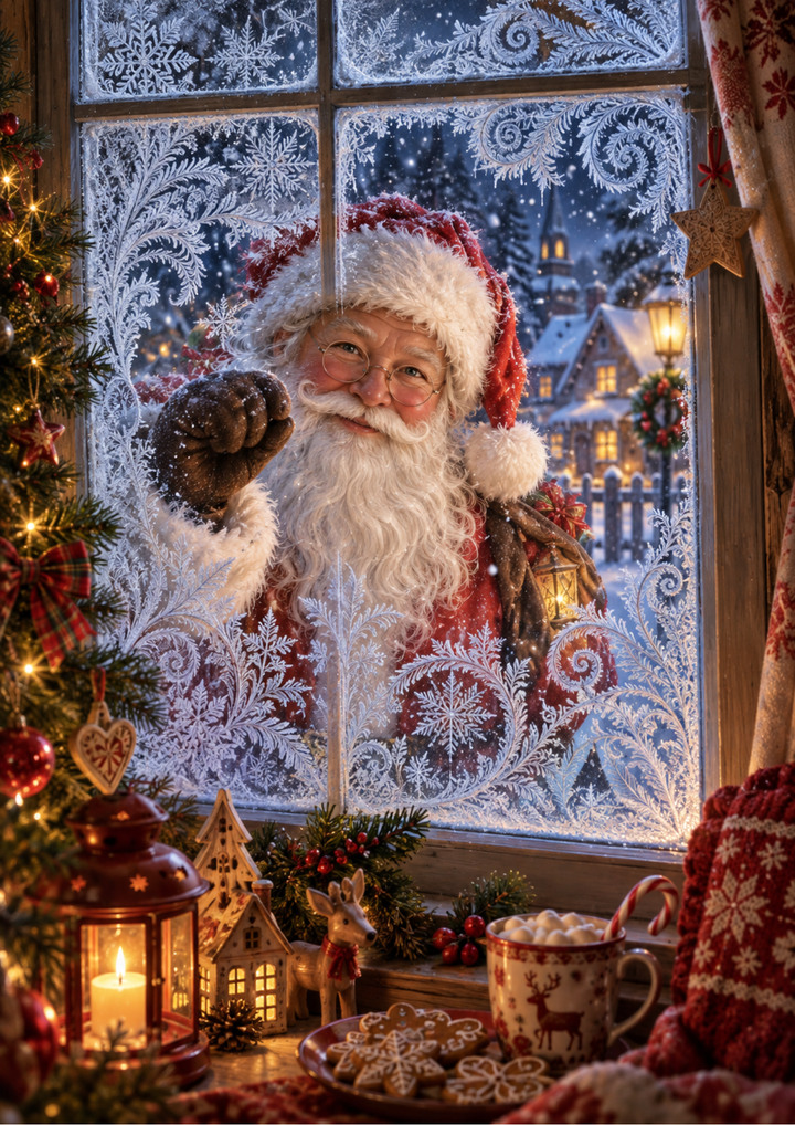 Rice Paper For Decoupage Santa at the Frosted Window  Full  Cat. No 10583
