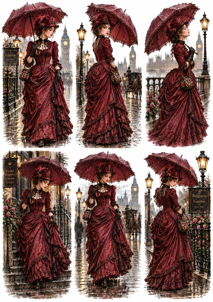 Rice Paper For Decoupage Rainy London Victorian Romance Collection Collage Cat. No 10588