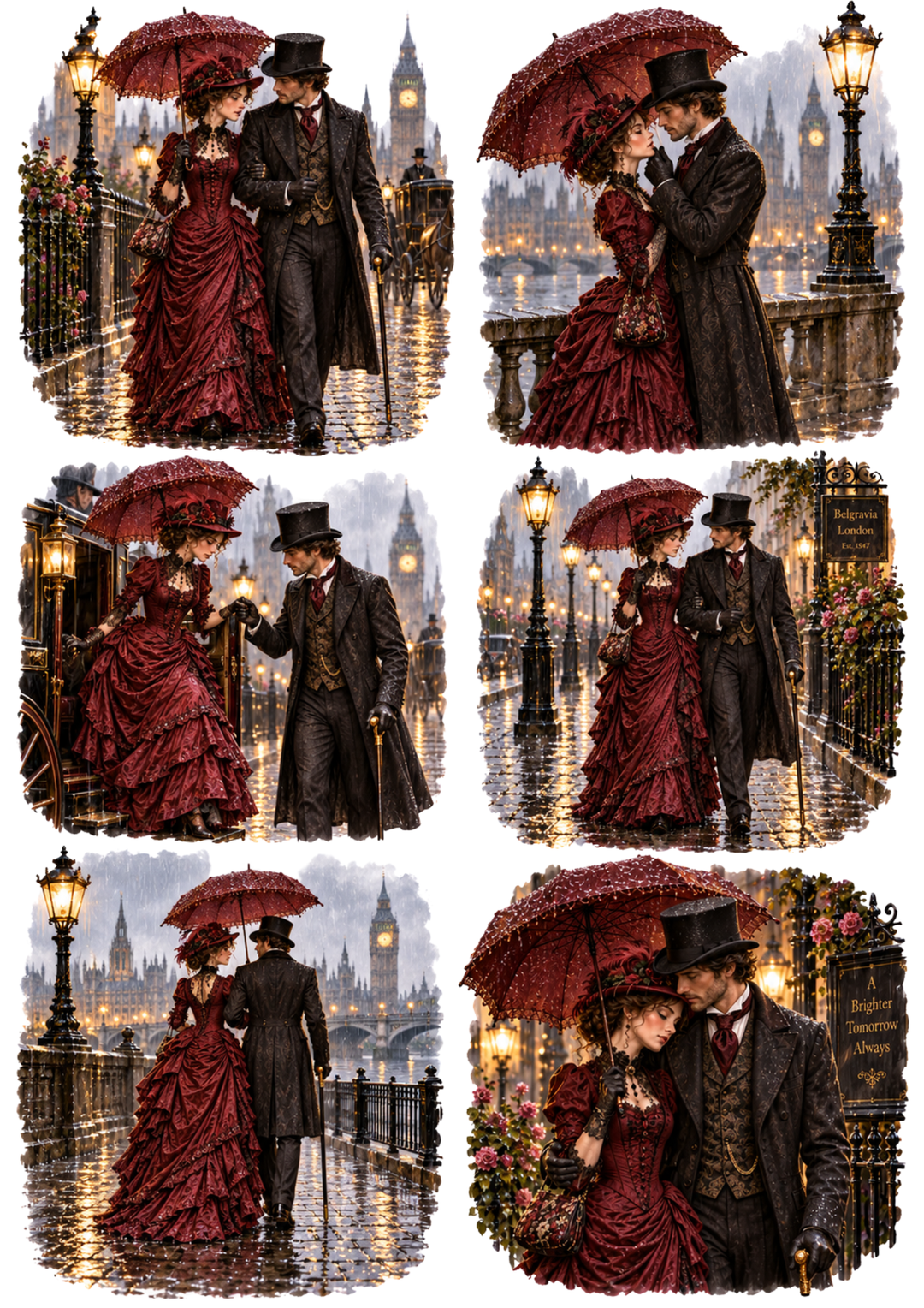 Rice Paper For Decoupage Victorian Rainy London Romance Vignettes Collage  Cat. No 10591
