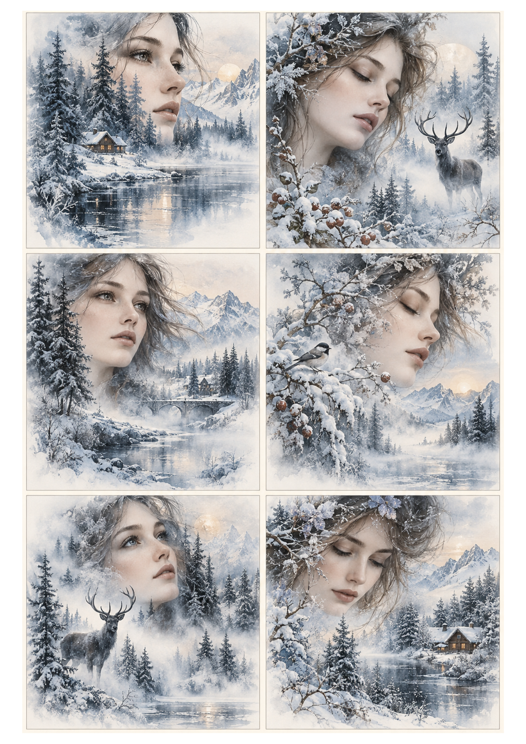 Rice Paper For Decoupage Ethereal Winter Portraits Collage Cat. No 10601