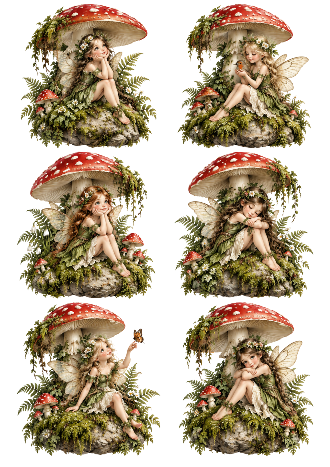 Rice Paper For Decoupage Whimsical Fairy Mushroom Collage  Cat. No 10607