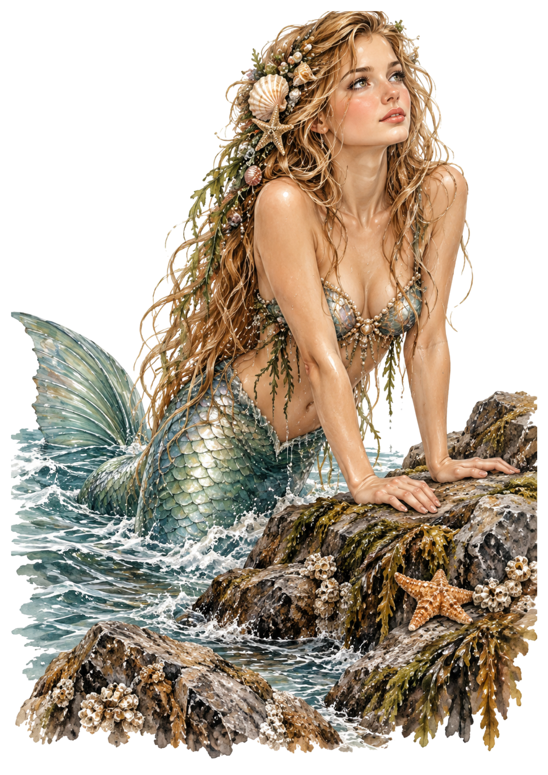 Rice Paper For Decoupage Dreamy Mermaid Emerging from the Sea Full  Cat. No 10609