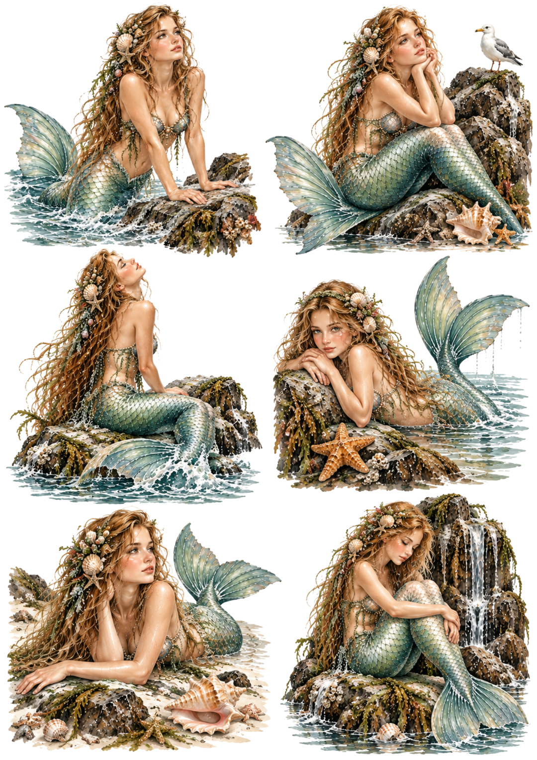 Rice Paper For Decoupage  Mermaid Reveries: Coastal Fantasy Collage Cat. No 10610