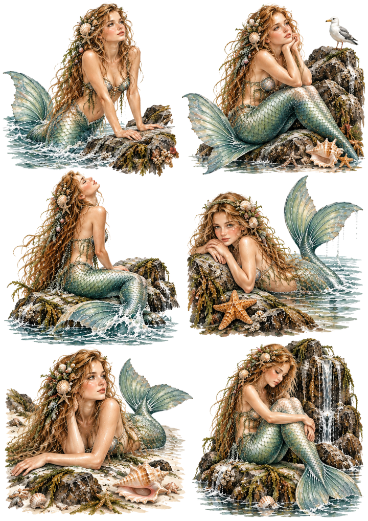 Rice Paper For Decoupage  Mermaid Reveries: Coastal Fantasy Collage Cat. No 10610