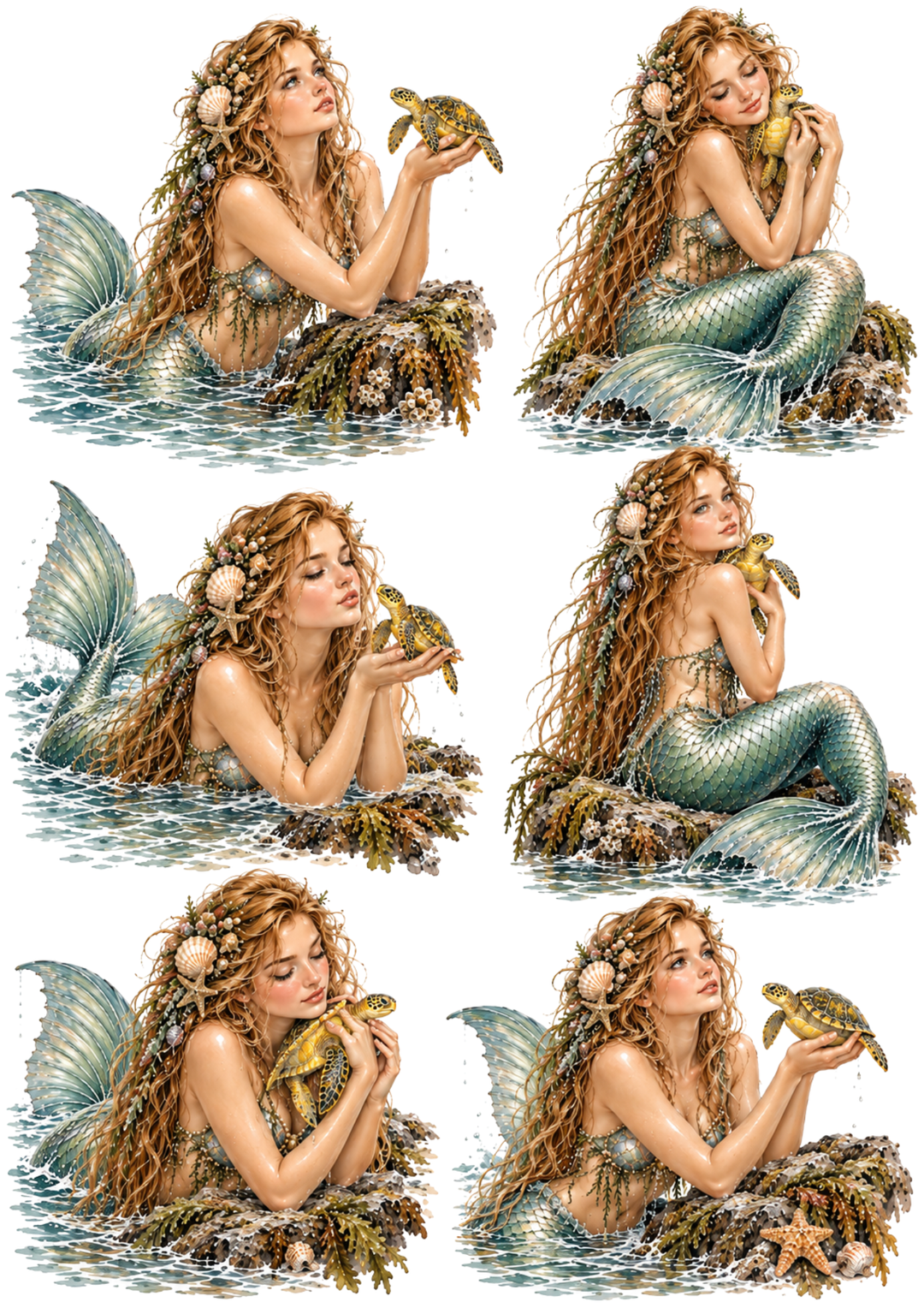 Rice Paper For Decoupage Mermaid and Turtle Tender Moments Collage Cat. No 10611
