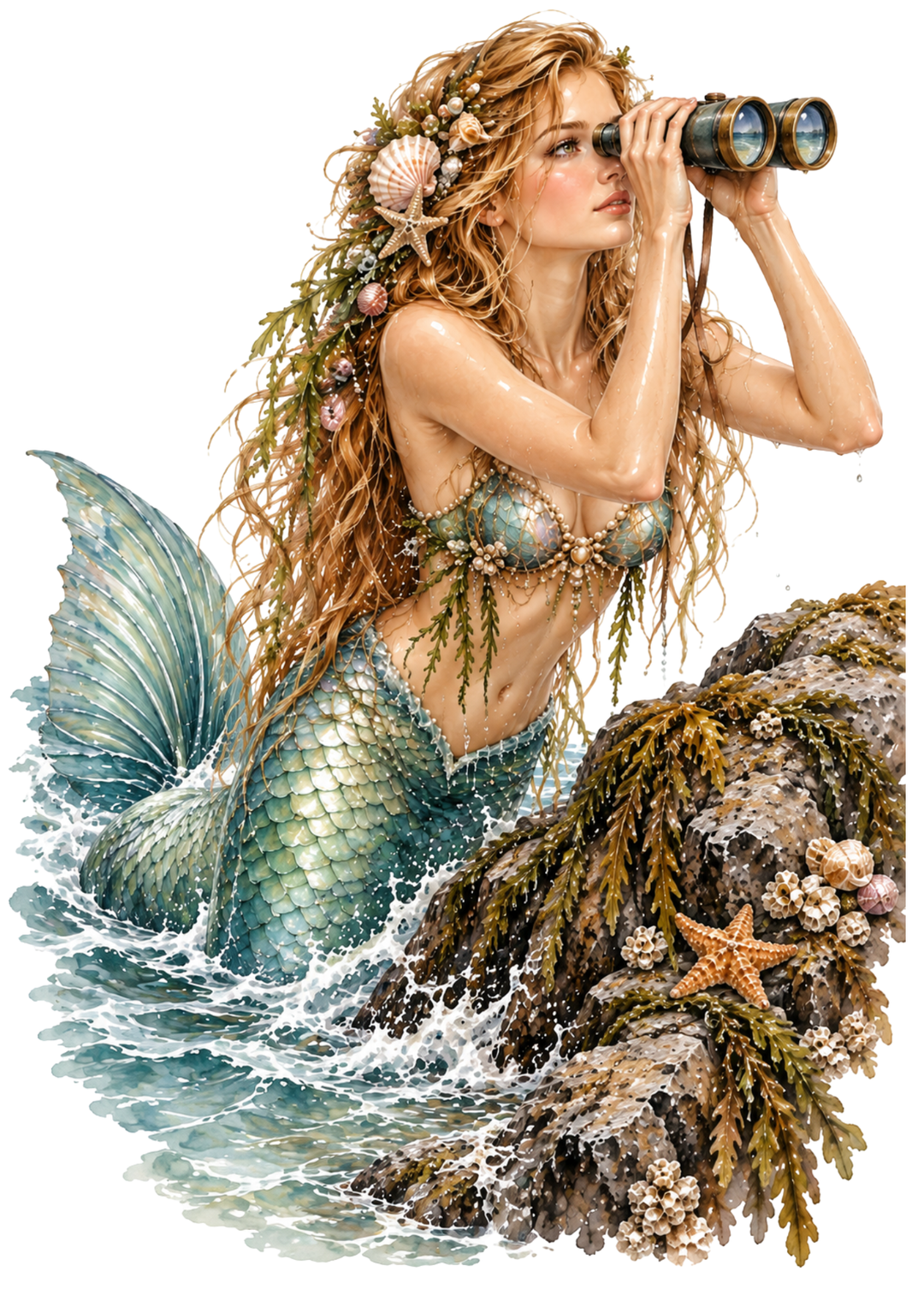 Rice Paper For Decoupage Mermaid Scout on Coastal Rocks Cat. No 10612