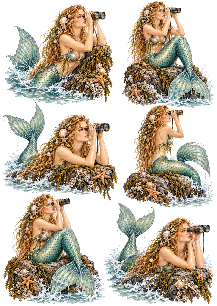Rice Paper For Decoupage Mermaid Binoculars: Coastal Fantasy Collage Cat. No 10613