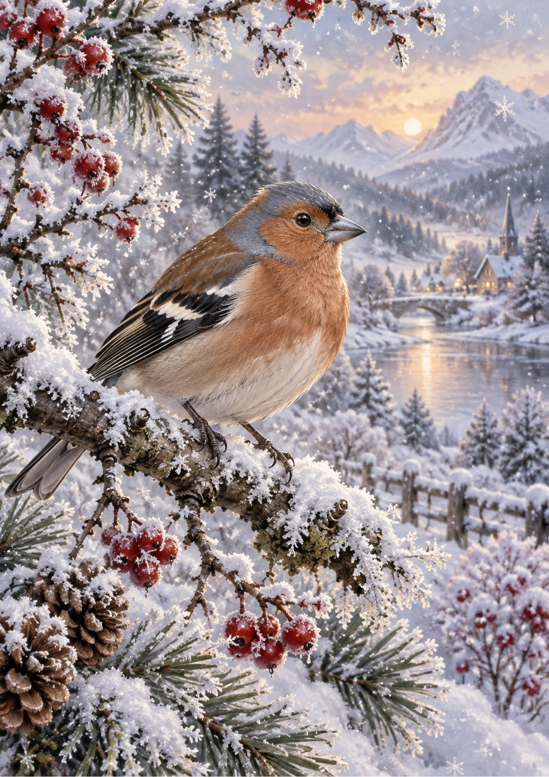 Rice Paper For Decoupage Frosted Finch at Winter’s Dusk Full Cat. No 10620