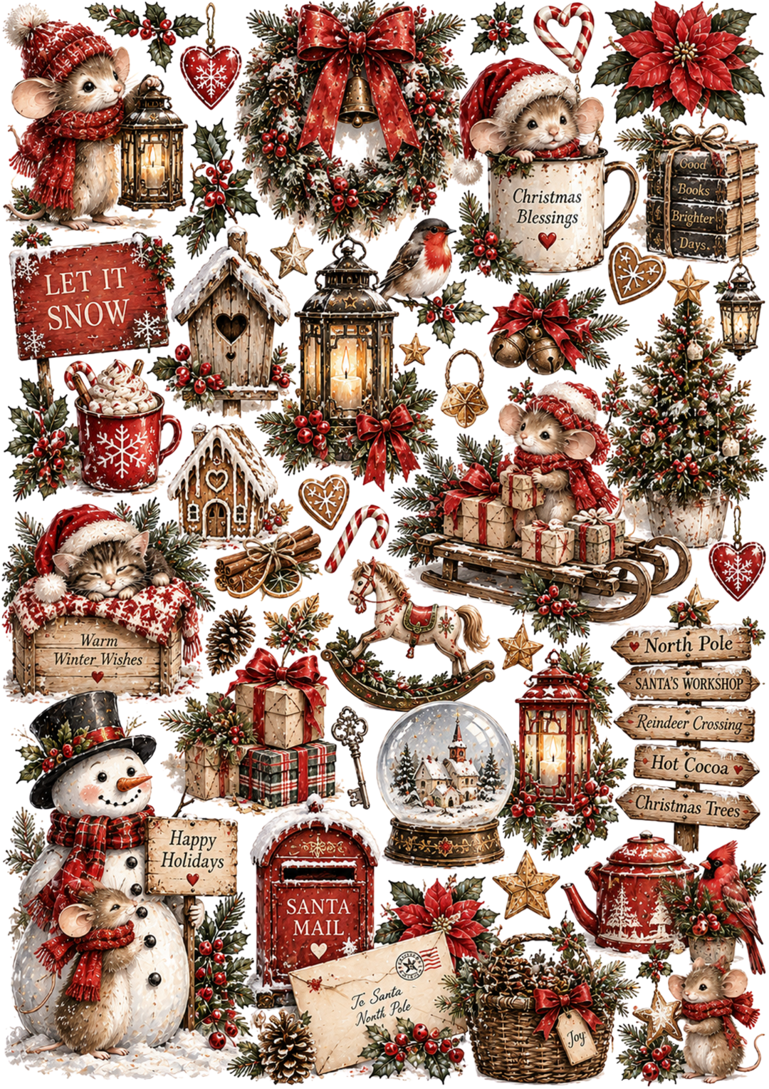 Rice Paper For Decoupage Vintage Christmas Wonderland Collage Cat. No 10622