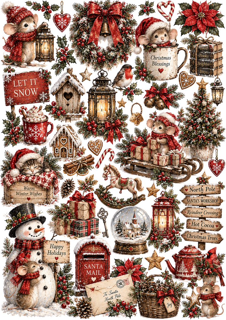 Rice Paper For Decoupage Vintage Christmas Wonderland Collage Cat. No 10622