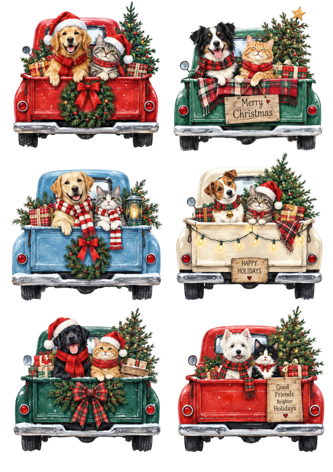 Rice Paper For Decoupage Watercolour Christmas Truck Friends Collage Cat. No 10624