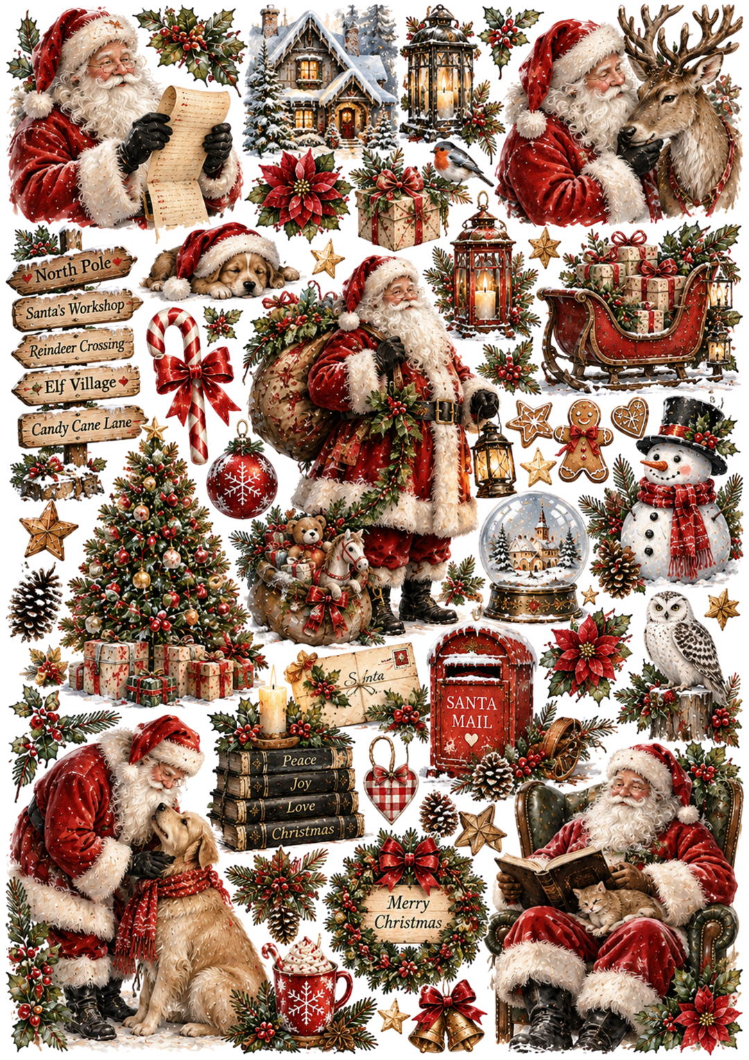 Rice Paper For Decoupage Vintage Christmas Atributes Collage Cat. No 10625