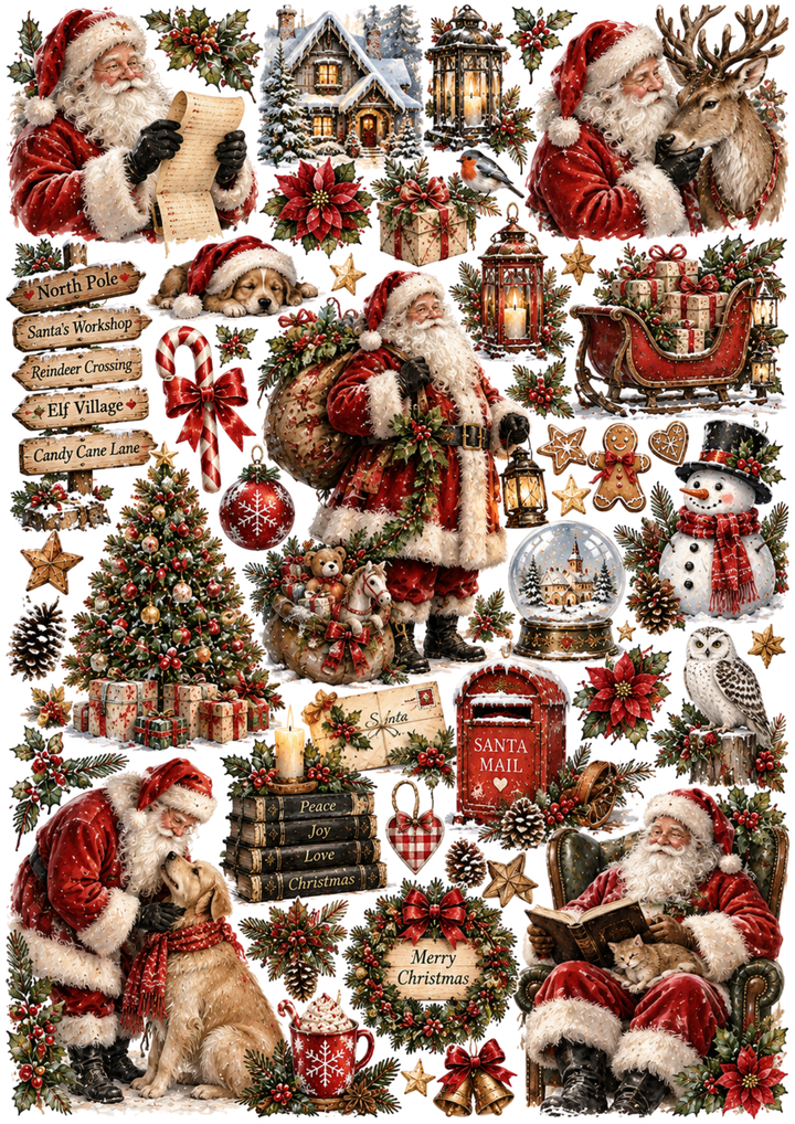 Rice Paper For Decoupage Vintage Christmas Atributes Collage Cat. No 10625
