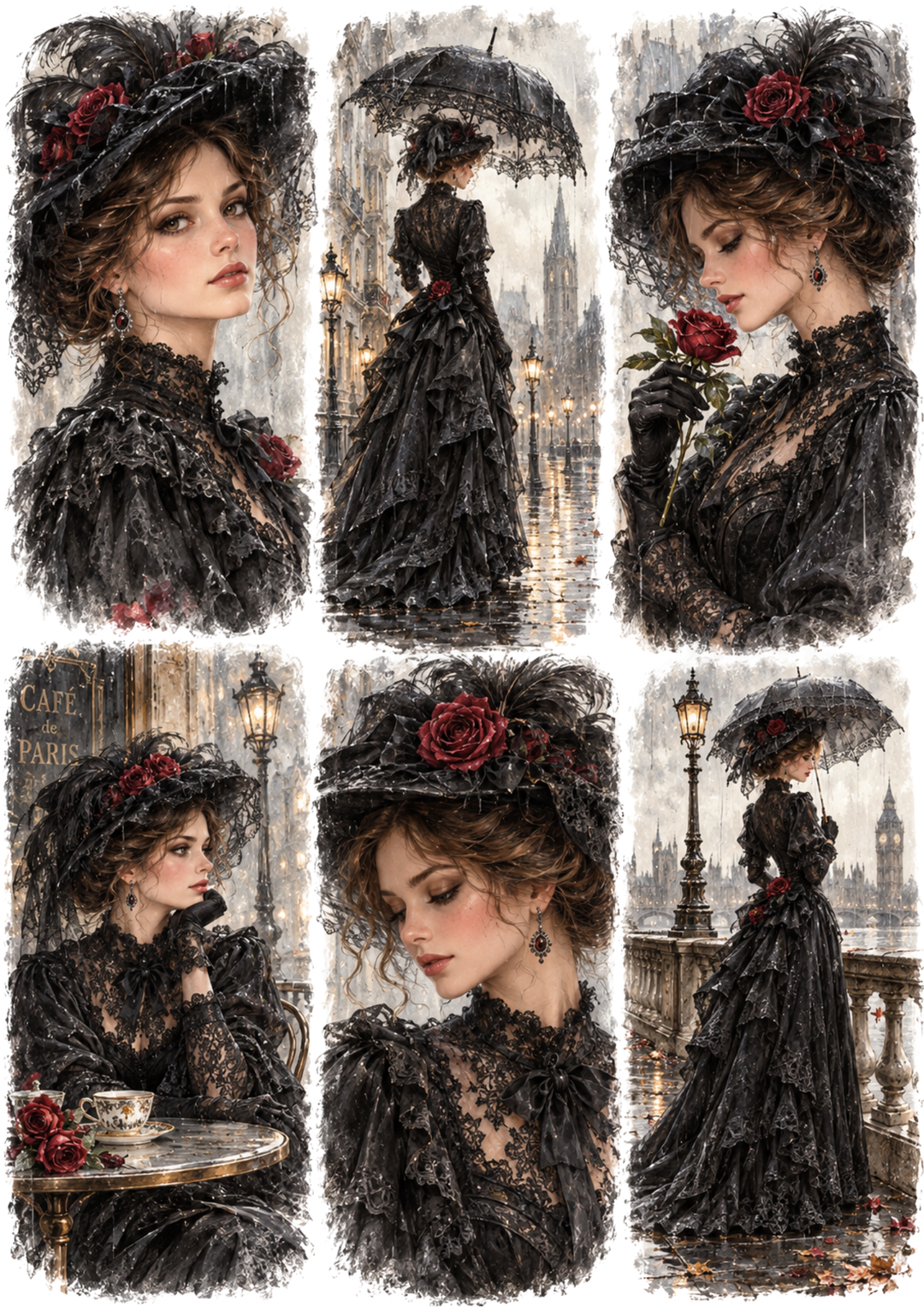 Rice Paper For Decoupage Rainy Victorian Rose Portraits Collage Cat. No 10626